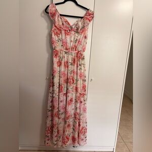 Floral Pink and Cream Maxi Dress